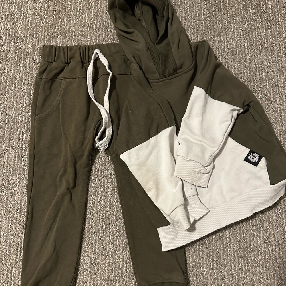 Kids Olive and White Jogger Set
